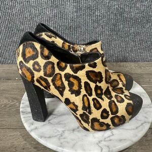 Sam Edelman Heels‎ Womens 7.5 Brown Leather Horse Hair Leopard Platform Felix